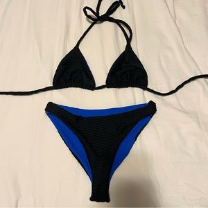 VINCIJA SWIM- Textured Black and Blue Reversable Bikini